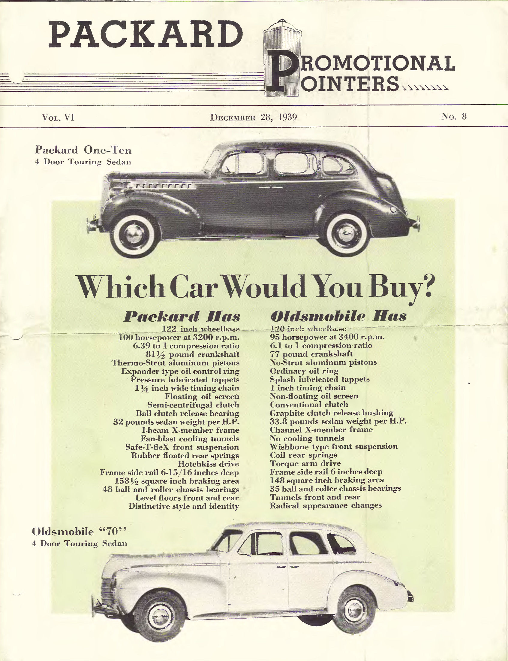 1940 Packard vs. Oldsmobile Comparison Folder